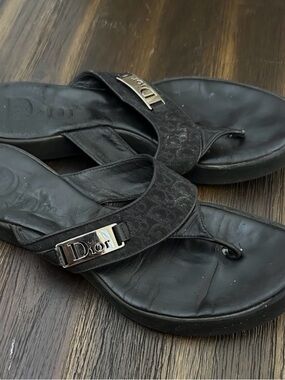 Christian Dior 2005 Trotter Flip-Flop Sandals Black Size 37